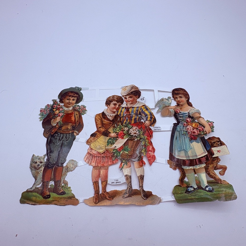 Antique German Die Cut Scrap 7188 Victorian Children Lithograph Ephemera
